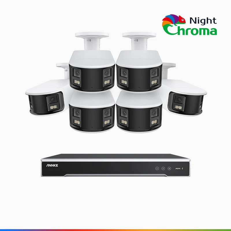 NightChroma TM NDK800 – Kit de surveillance PoE Dual Lens 4K à 8 canaux avec 6 caméras, f/1.0 Super Aperture, Acme Color Night Vision, Active Siren and Strobe, Human & Vehicle Detection, Intelligent Behavior Analysis, Built-in Micphone