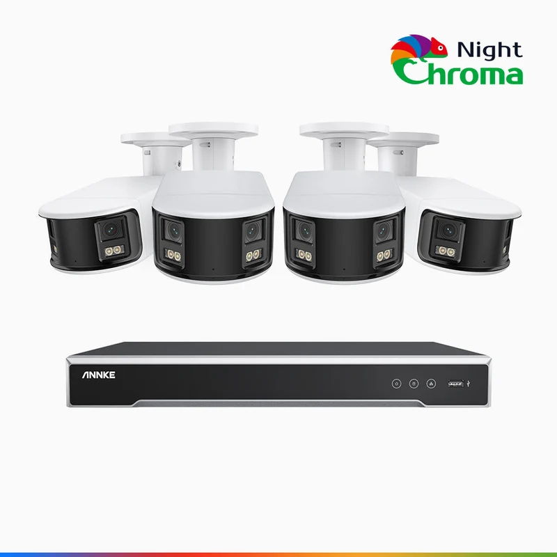 NightChroma TM NDK800 – Kit de surveillance PoE Dual Lens 4K à 8 canaux avec 4 caméras, f/1.0 Super Aperture, Acme Color Night Vision, Active Siren and Strobe, Human & Vehicle Detection, Intelligent Behavior Analysis, Built-in Micphone