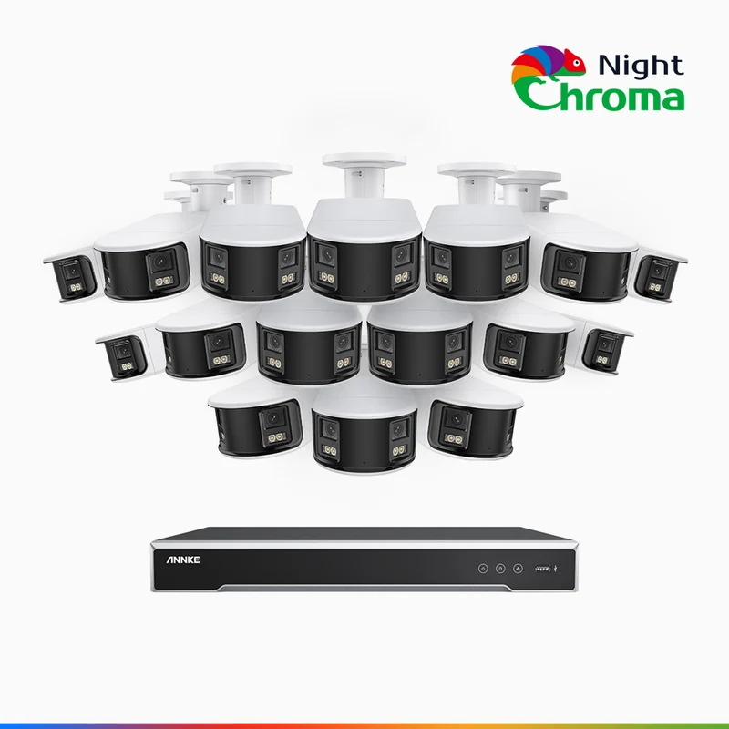 NightChroma TM NDK800 – Kit de surveillance PoE Dual Lens 4K à 16 canaux avec 16 caméras, f/1.0 Super Aperture, Acme Color Night Vision, Active Siren and Strobe, Human & Vehicle Detection, Intelligent Behavior Analysis, Built-in Micphone