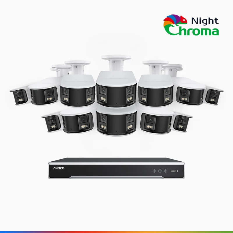 NightChroma TM NDK800 – Kit de surveillance PoE Dual Lens 4K à 16 canaux avec 12 caméras, f/1.0 Super Aperture, Acme Color Night Vision, Active Siren and Strobe, Human & Vehicle Detection, Intelligent Behavior Analysis, Built-in Micphone