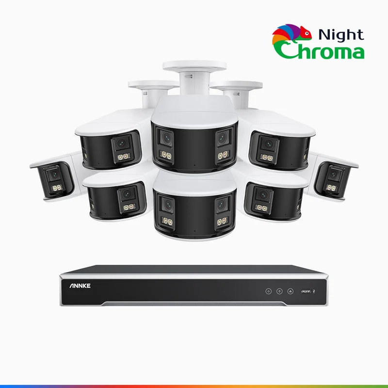NightChroma TM NDK800 – Kit de surveillance PoE Dual Lens 4K à 16 canaux avec 8 caméras, f/1.0 Super Aperture, Acme Color Night Vision, Active Siren and Strobe, Human & Vehicle Detection, Intelligent Behavior Analysis, Built-in Micphone