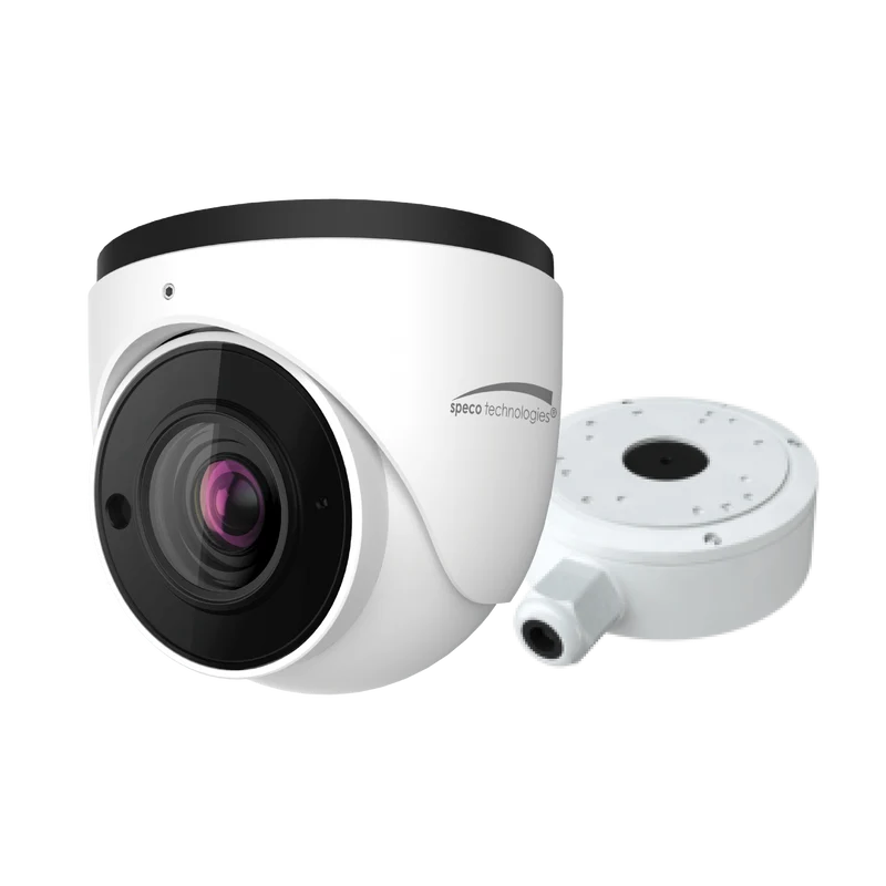 Speco 4MP H.265 AI IP Turret Camera,IR, 2.8-12mm Motorized lens, Junc Box, White (SPE-O4T7M)