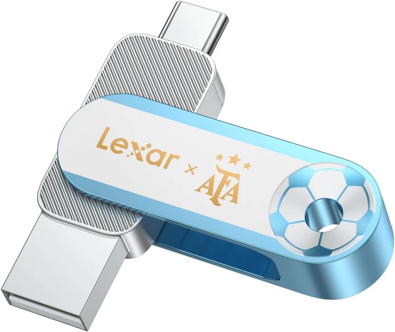 Lexar D500 Solid State Dual Drive USB 3.2, AFA Edition, Argentina World Championship Co-Branding, Dual USB C/A Ports, Up to 400MB/s, High-Performance, Metal Housing, Compatible with iPhone 17, 128GB
