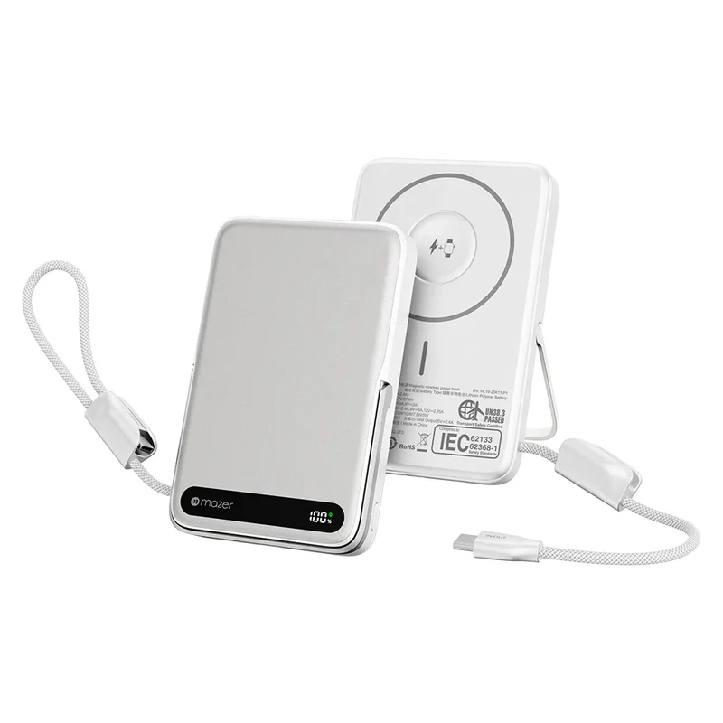 Mazer M-MagLink19-SV 10kmAh PD27W CCC Power Bank with Built-in Stand and Cable