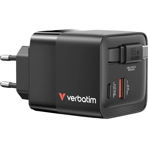 Verbatim 3port 65w GaN Retractable Charger
