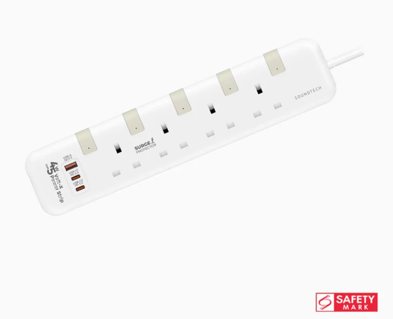 Soundtech 4 Ways Extension Socket PD45W USB-A+C Quick Charger with Surge Protector PS-645C