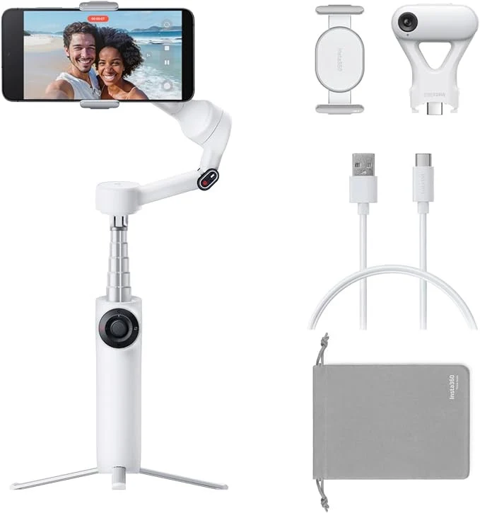 Insta360 Flow 2 Smartphone Gimbal Stabilizer AI Tracker Bundle (White)