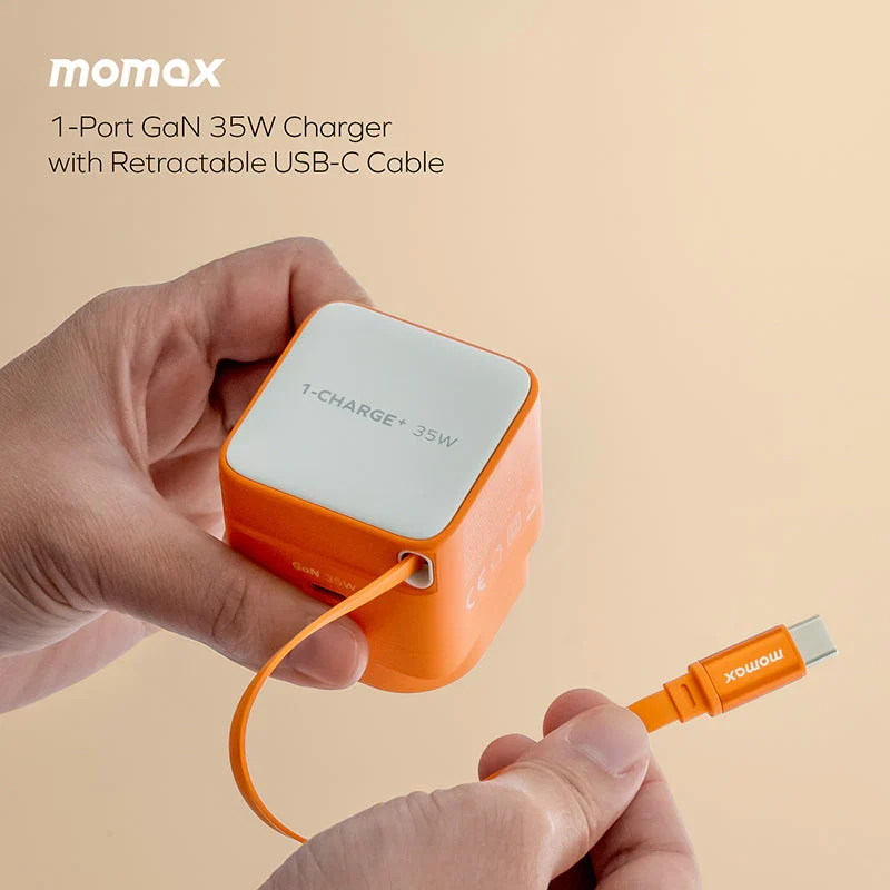 Momax 35W GaN Charger with Retractable USB-C Cable