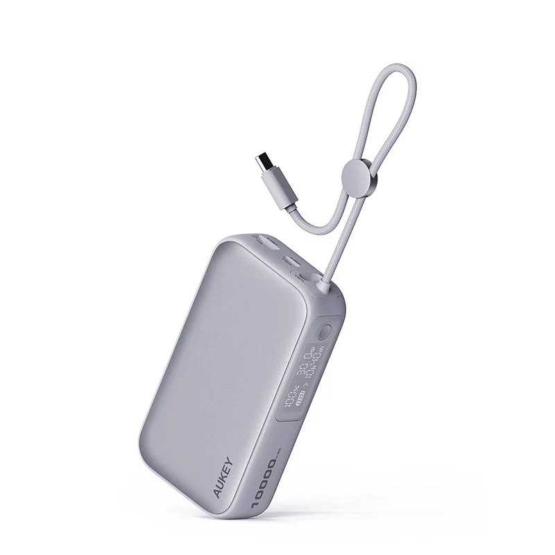Aukey PB-Y47 Spark Sling 10000mAh Compact Fast Charging PB with Built-in USB-C Cable - White
